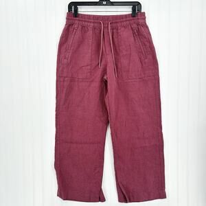 Athleta Pants Womens 6P Retreat Linen Wide Leg Maroon Coastal Beach Lagenlook